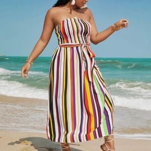 NWOT Multicolor & striped, tie waist, tube dress